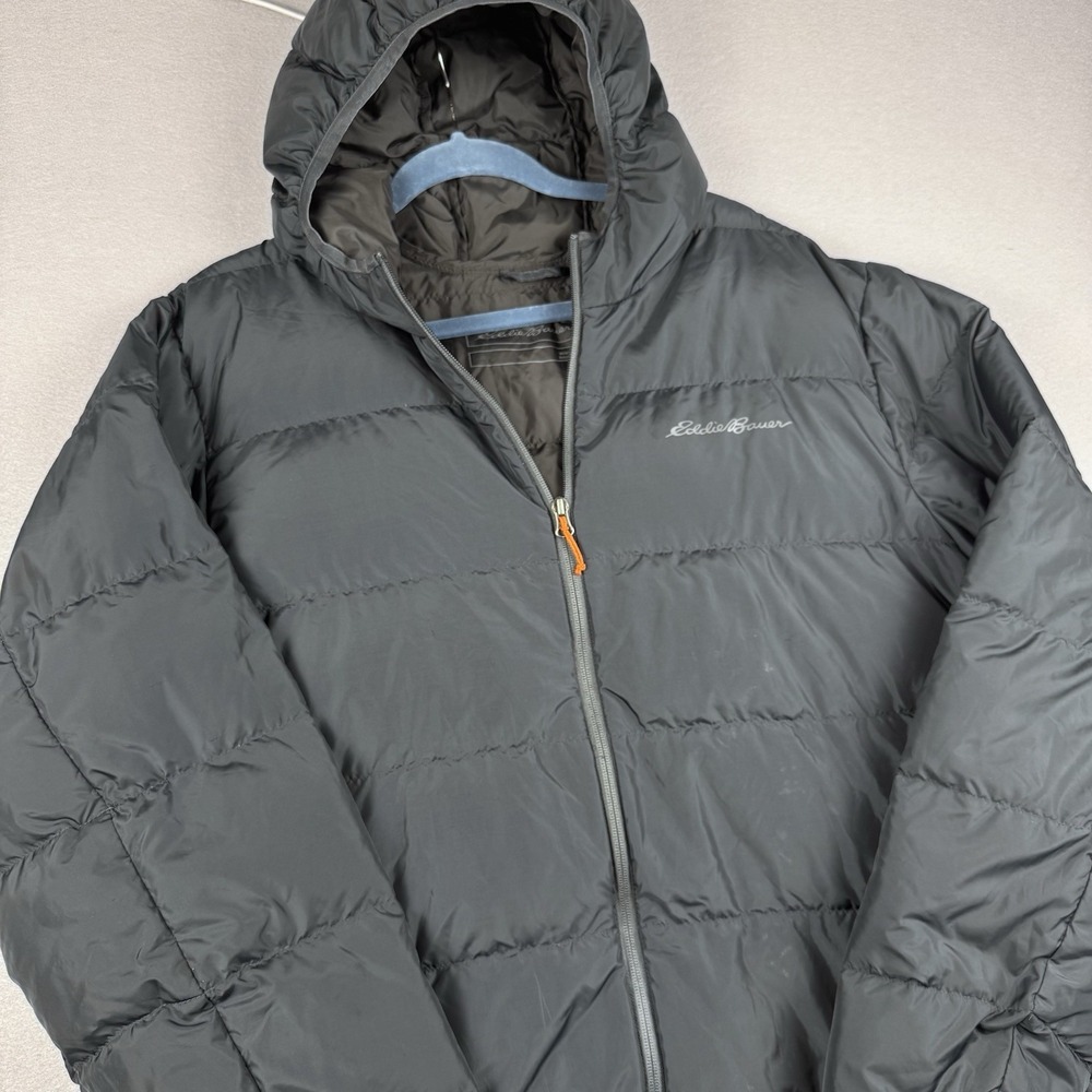 Eddie Bauer EB650 Channel Down Puffer Jacket Men XXL Gray Hood Full-Zip Outdoors